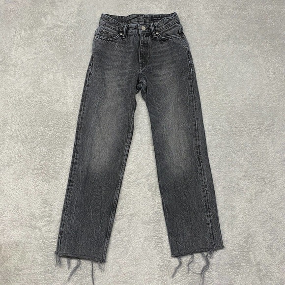 All Saints Denim - All Saints Jeans Womens 24 Ava Gray Black Wash Raw Fray Hem Striaght Leg Denim